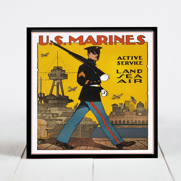 Land, Sea, Air Active Service - Marines War Recruitment Poster WWI