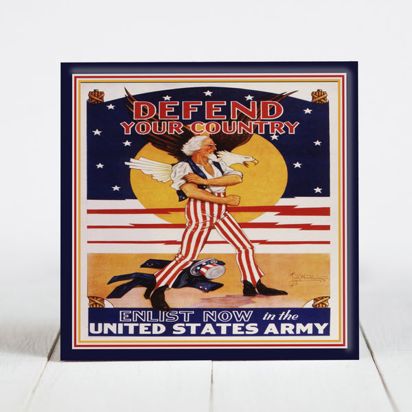 Uncle Sam Defend Your Country - Army Recruitment Poster c.1941 WW2
