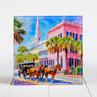 Charleston Scene with Carriage (Pink) - Charleston, SC