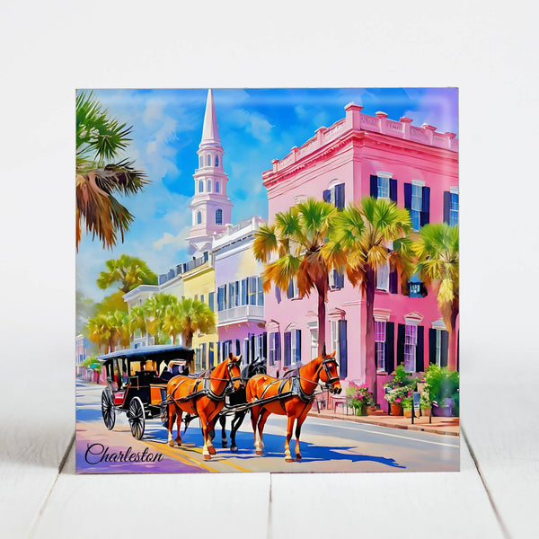 Charleston Scene with Carriage (Pink) - Charleston, SC