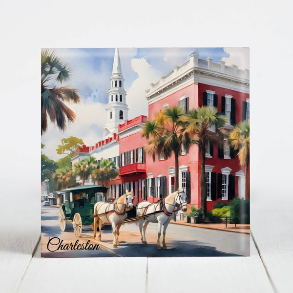 Charleston Scene with Carriage (Red) - Charleston, SC
