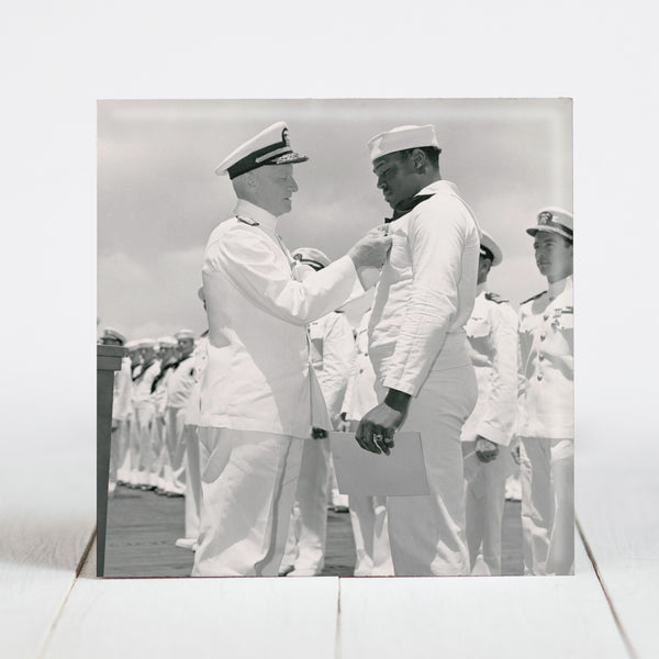 Admiral Nimitz pins Navy Cross on Doris Miller c.1942