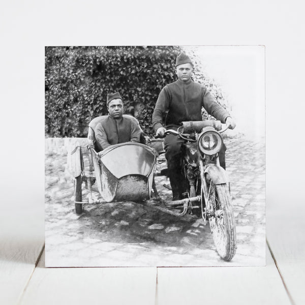African American Soldiers on Motorcycle and Sidecar - WWI Era c.1917