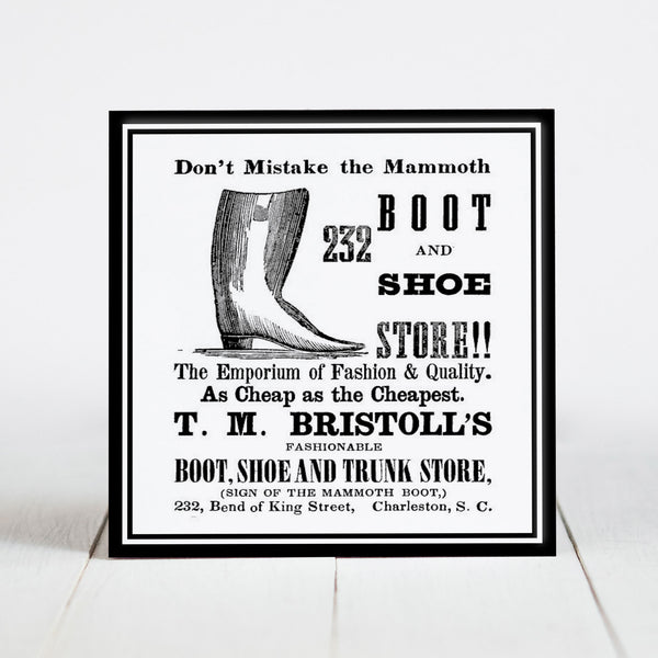 Bristol's Boot and Shoe Ad - King Street, Charleston SC  c.1800s