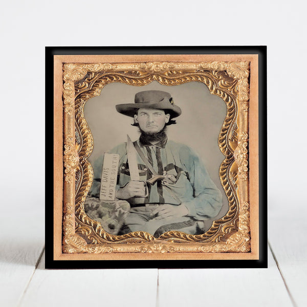 Confederate Cavalry Solder with Bowie Knife and Jeff Davis Sign - Civil War Era