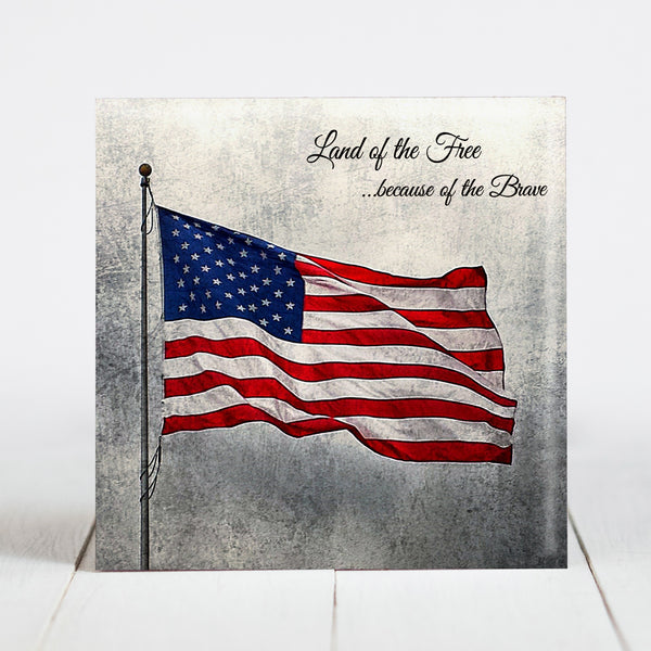 Vintage American Flag Flying - "Land of the Free, Because of the Brave"