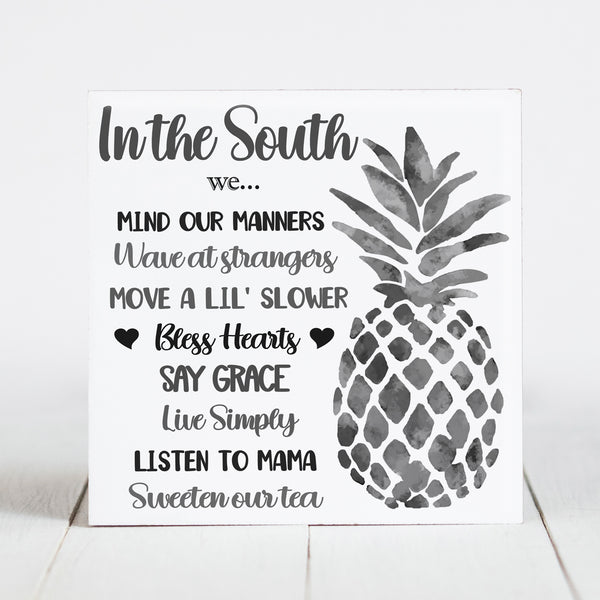Pineapple with Southern Phrases Black and White