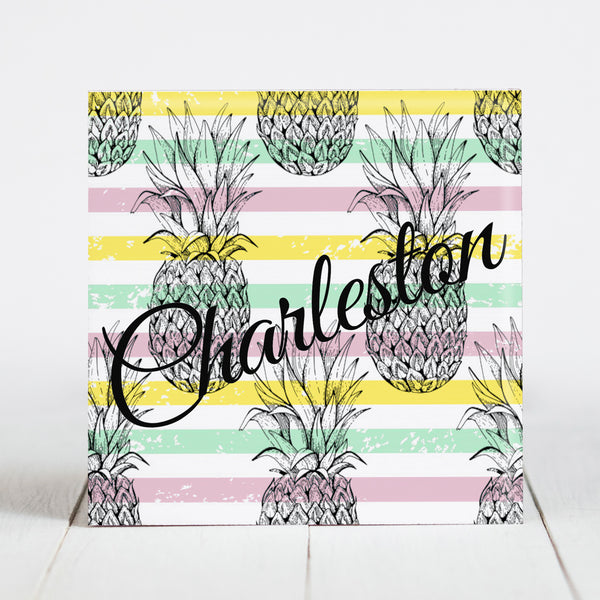 Charleston Pineapples and Stripes - Pink/Yellow