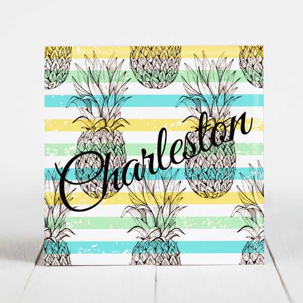 Charleston Pineapples and Stripes - Blue/Green/Yellow