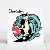 Surfer Cat, Black & White - Charleston, SC